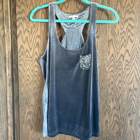 Gray Velvet & Silk Tank Top with Embellished Back of pearls - Picture 3 of 5